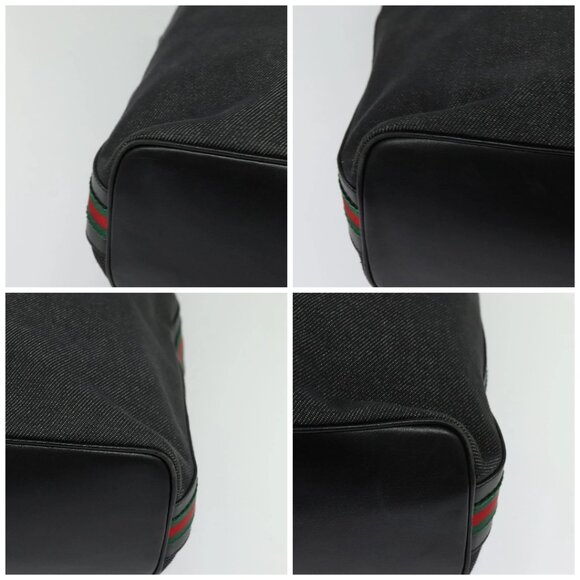 GUCCI Web Sherry Line Shoulder Bag Canvas Black Gold 73884 Auth gh324 - Picture 15 of 15